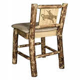 Glacier Country Collection Barstool W/ Back - Buckskin Upholstery, W/ Laser Engraved Bronc Design