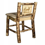 Glacier Country Collection Barstool W/ Back - Buckskin Upholstery, W/ Laser Engraved Elk Design
