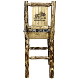 Glacier Country Collection Barstool W/ Back - Woodland Upholstery, W/ Laser Engraved Moose Design