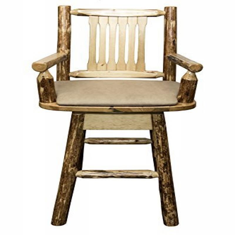 Glacier Country Collection Captain'S Barstool W/ Back & Swivel W/ Upholstered Seat, Buckskin Pattern