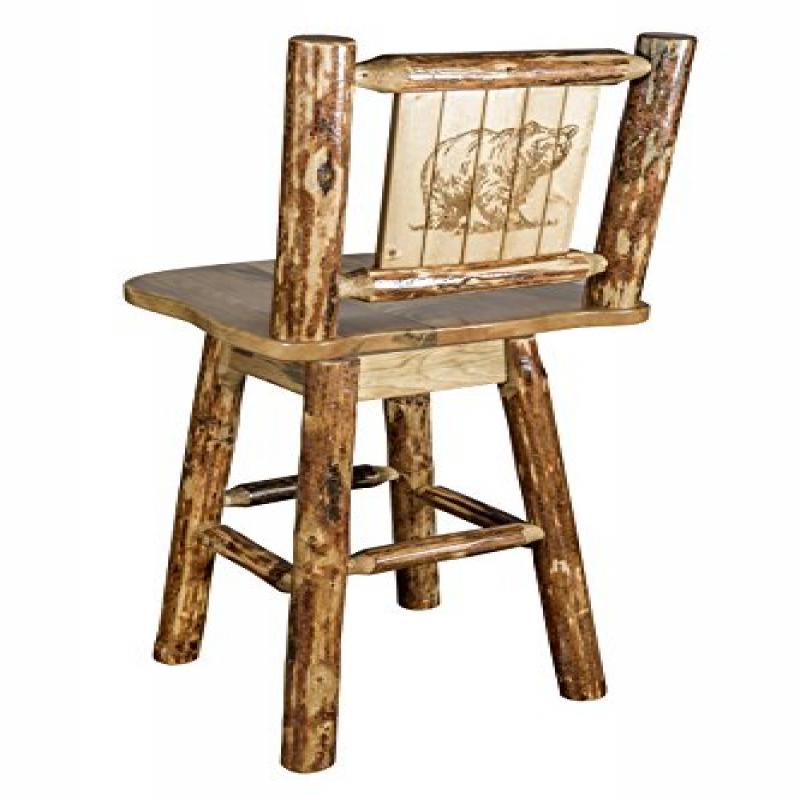 Glacier Country Collection Counter Height Barstool W/ Back & Swivel W/ Laser Engraved Bear Design