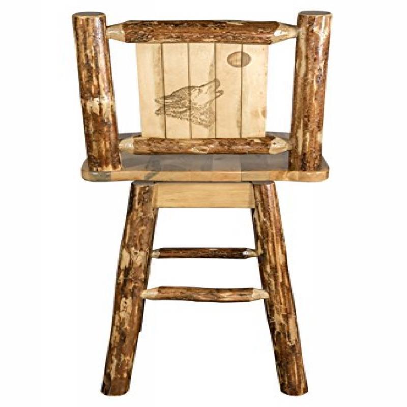 Glacier Country Collection Counter Height Barstool W/ Back & Swivel W/ Laser Engraved Wolf Design