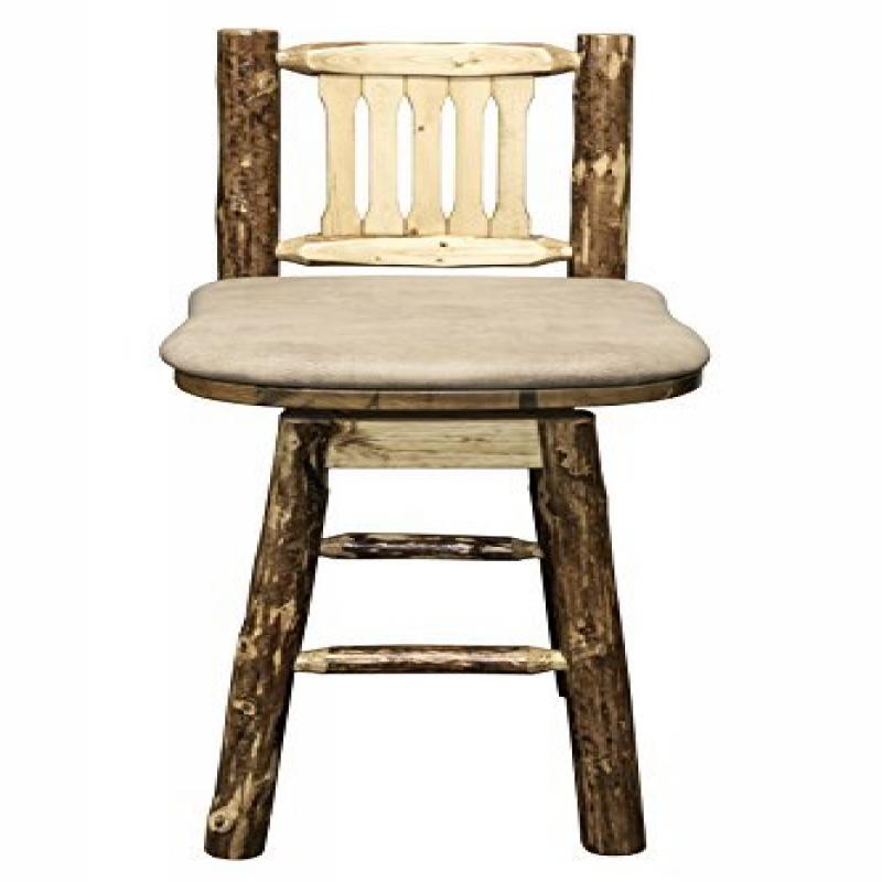 Glacier Country Collection Barstool W/ Back & Swivel W/ Upholstered Seat, Buckskin Pattern