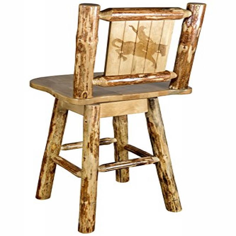Glacier Country Collection Barstool W/ Back & Swivel W/ Laser Engraved Bronc Design