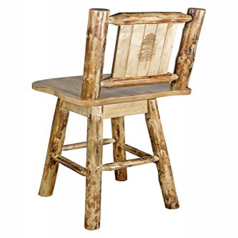 Glacier Country Collection Barstool W/ Back & Swivel W/ Laser Engraved Pine Tree Design