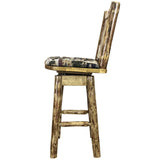 Glacier Country Collection Barstool W/ Back & Swivel W/ Upholstered Seat, Woodland Pattern
