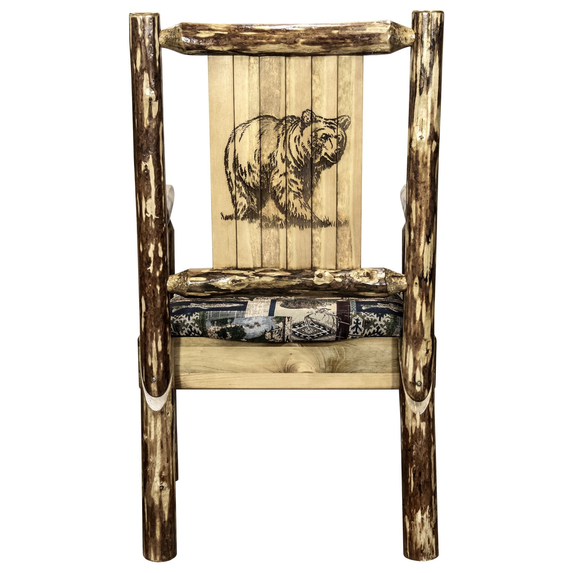 Glacier Country Collection Captain'S Chair, Woodland Upholstery W/ Laser Engraved Bear Design