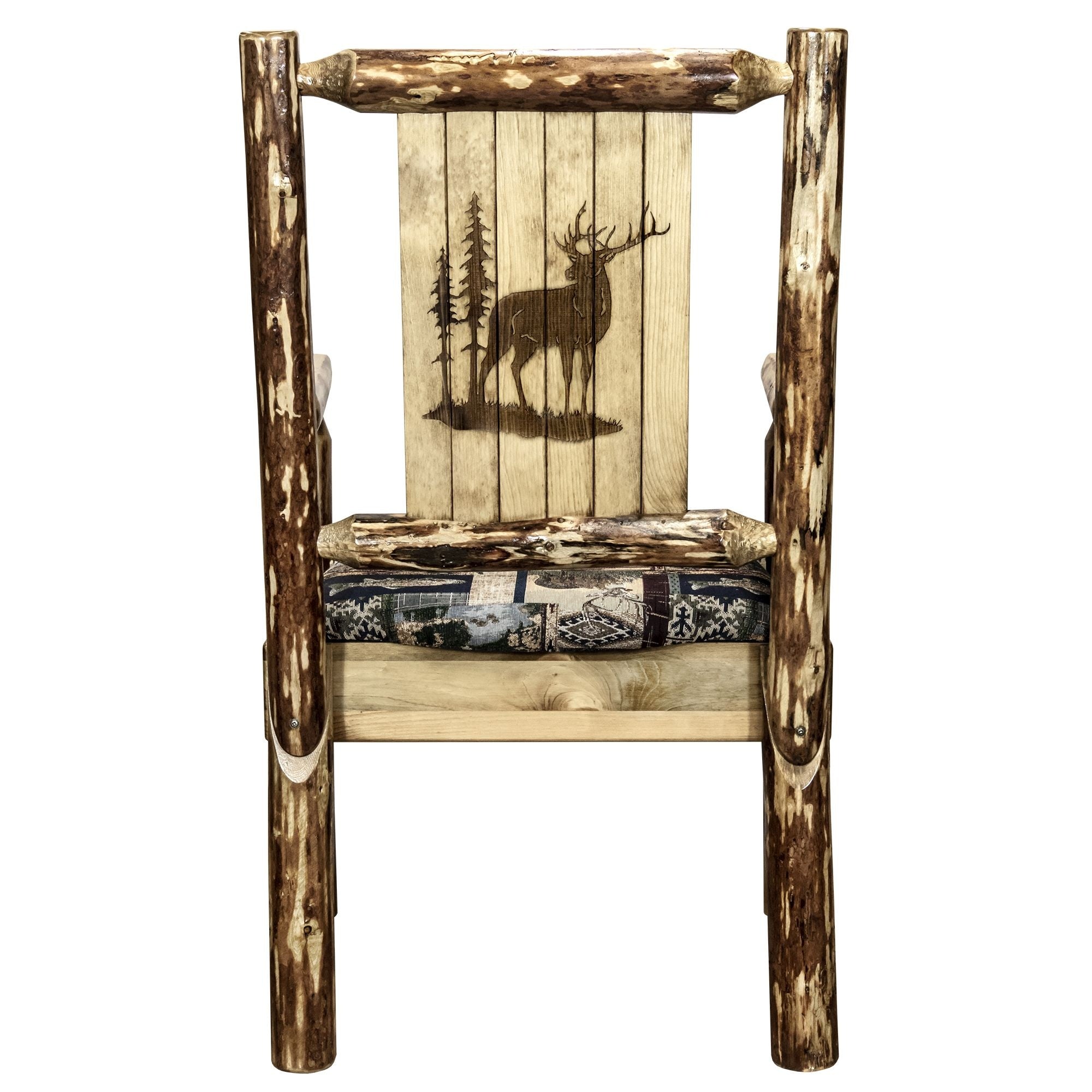 Glacier Country Collection Captain'S Chair, Woodland Upholstery W/ Laser Engraved Elk Design