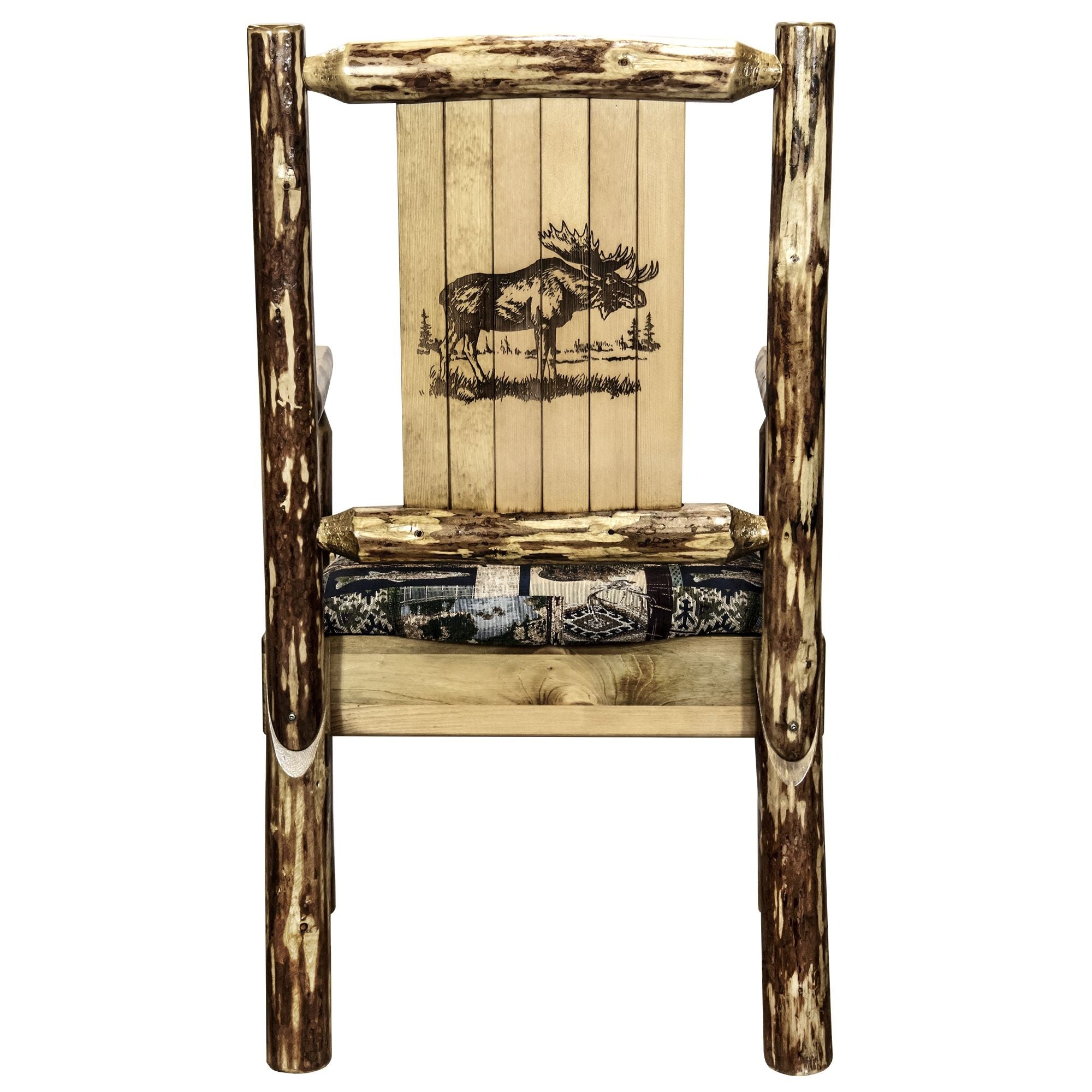 Glacier Country Collection Captain'S Chair, Woodland Upholstery W/ Laser Engraved Moose Design