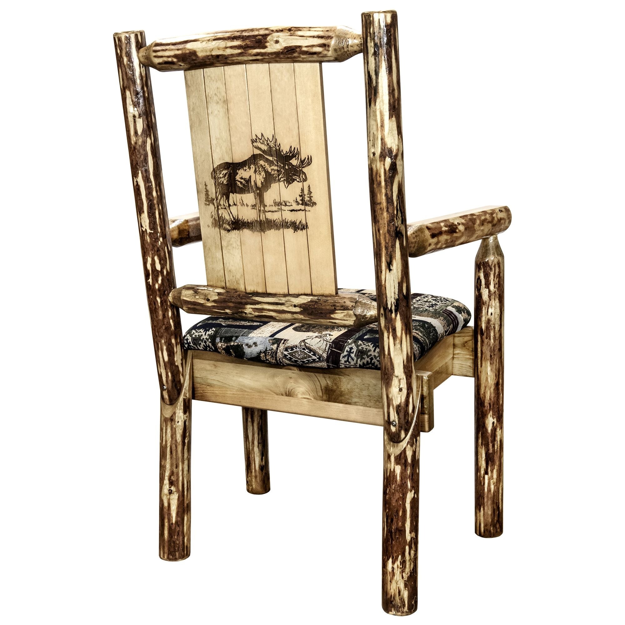 Glacier Country Collection Captain'S Chair, Woodland Upholstery W/ Laser Engraved Moose Design