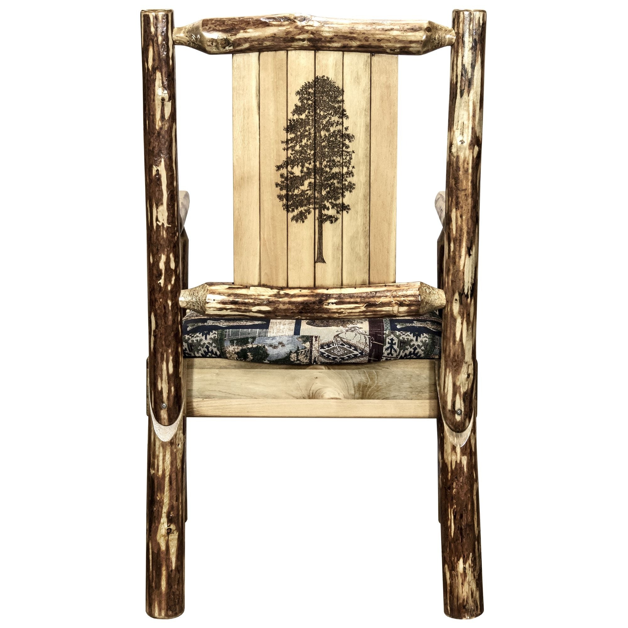 Glacier Country Collection Captain'S Chair, Woodland Upholstery W/ Laser Engraved Pine Tree Design
