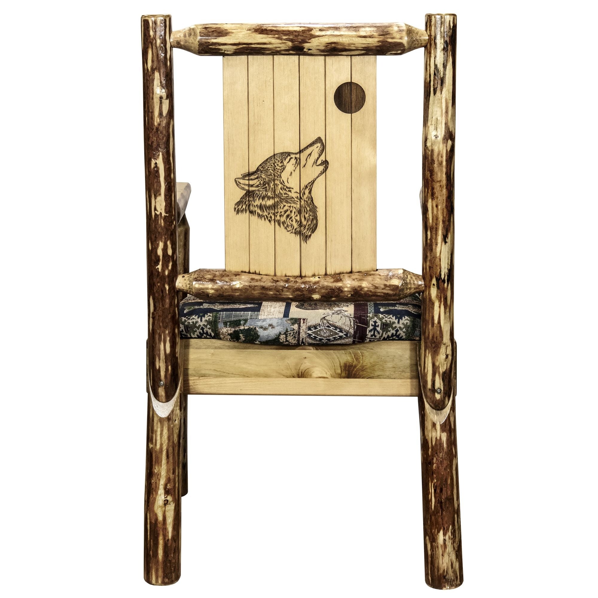 Glacier Country Collection Captain'S Chair, Woodland Upholstery W/ Laser Engraved Wolf Design