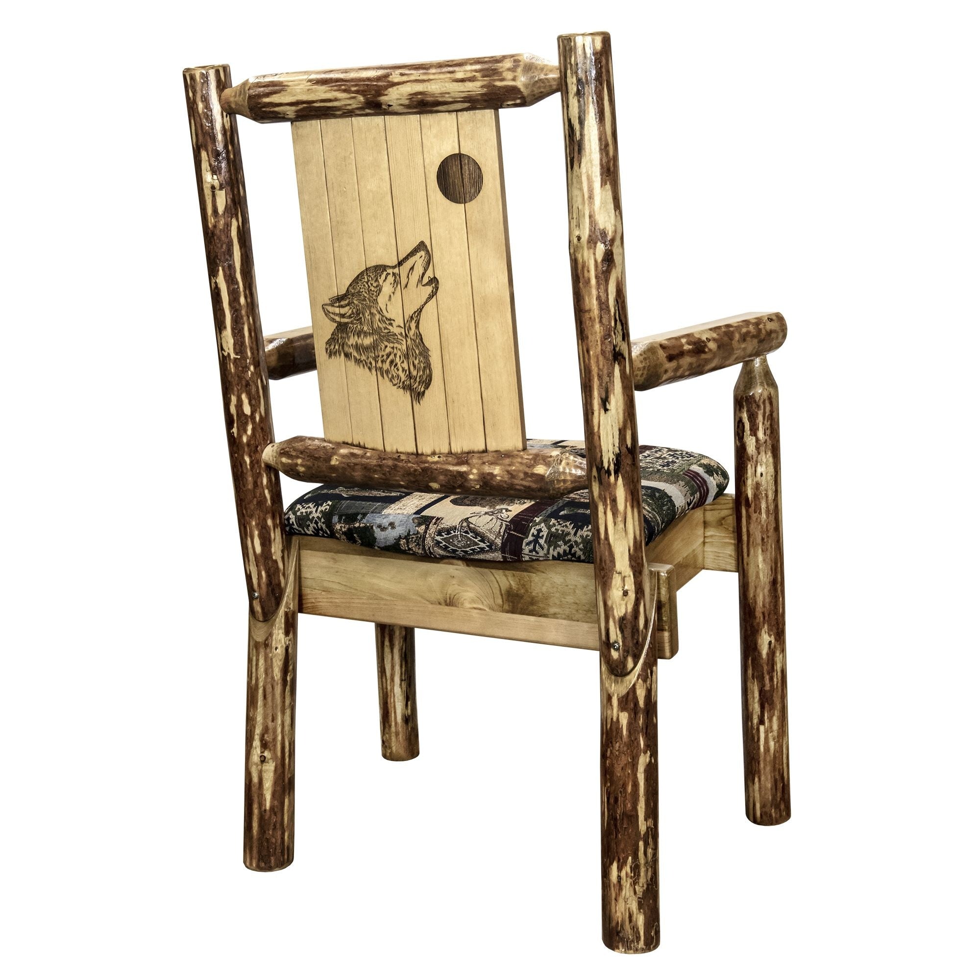 Glacier Country Collection Captain'S Chair, Woodland Upholstery W/ Laser Engraved Wolf Design