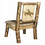 Glacier Country Collection Side Chair - Buckskin Upholstery, W/ Laser Engraved Bronc Design