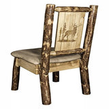 Glacier Country Collection Side Chair - Buckskin Upholstery, W/ Laser Engraved Elk Design