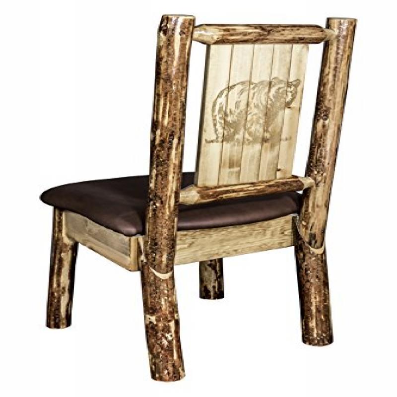 Glacier Country Collection Side Chair - Saddle Upholstery, W/ Laser Engraved Bear Design
