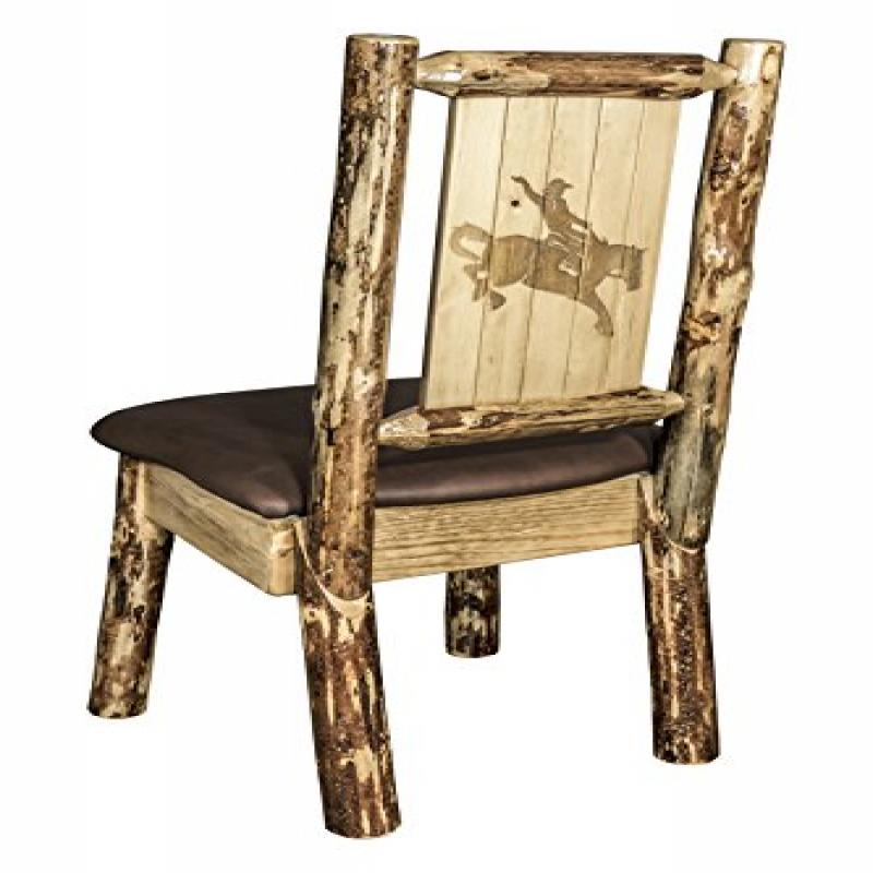 Glacier Country Collection Side Chair - Saddle Upholstery, W/ Laser Engraved Bronc Design