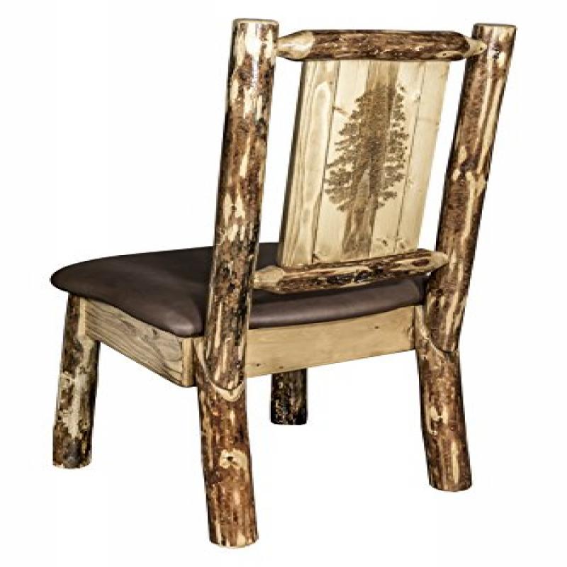 Glacier Country Collection Side Chair - Saddle Upholstery, W/ Laser Engraved Pine Tree Design