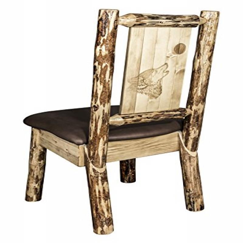 Glacier Country Collection Side Chair - Saddle Upholstery, W/ Laser Engraved Wolf Design