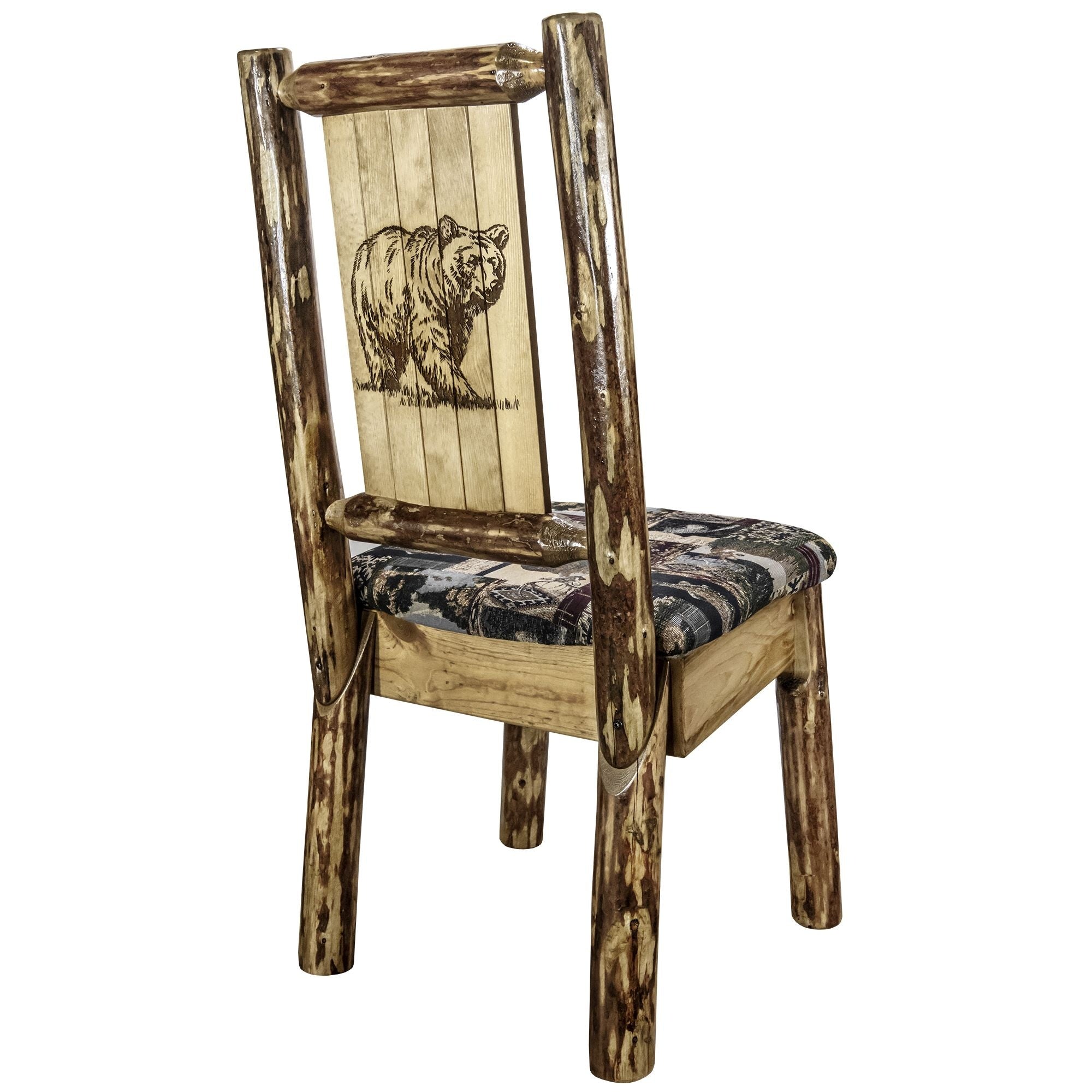 Glacier Country Collection Side Chair - Woodland Upholstery, W/ Laser Engraved Bear Design
