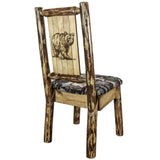 Glacier Country Collection Side Chair - Woodland Upholstery, W/ Laser Engraved Bear Design