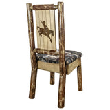Glacier Country Collection Side Chair - Woodland Upholstery, W/ Laser Engraved Bronc Design