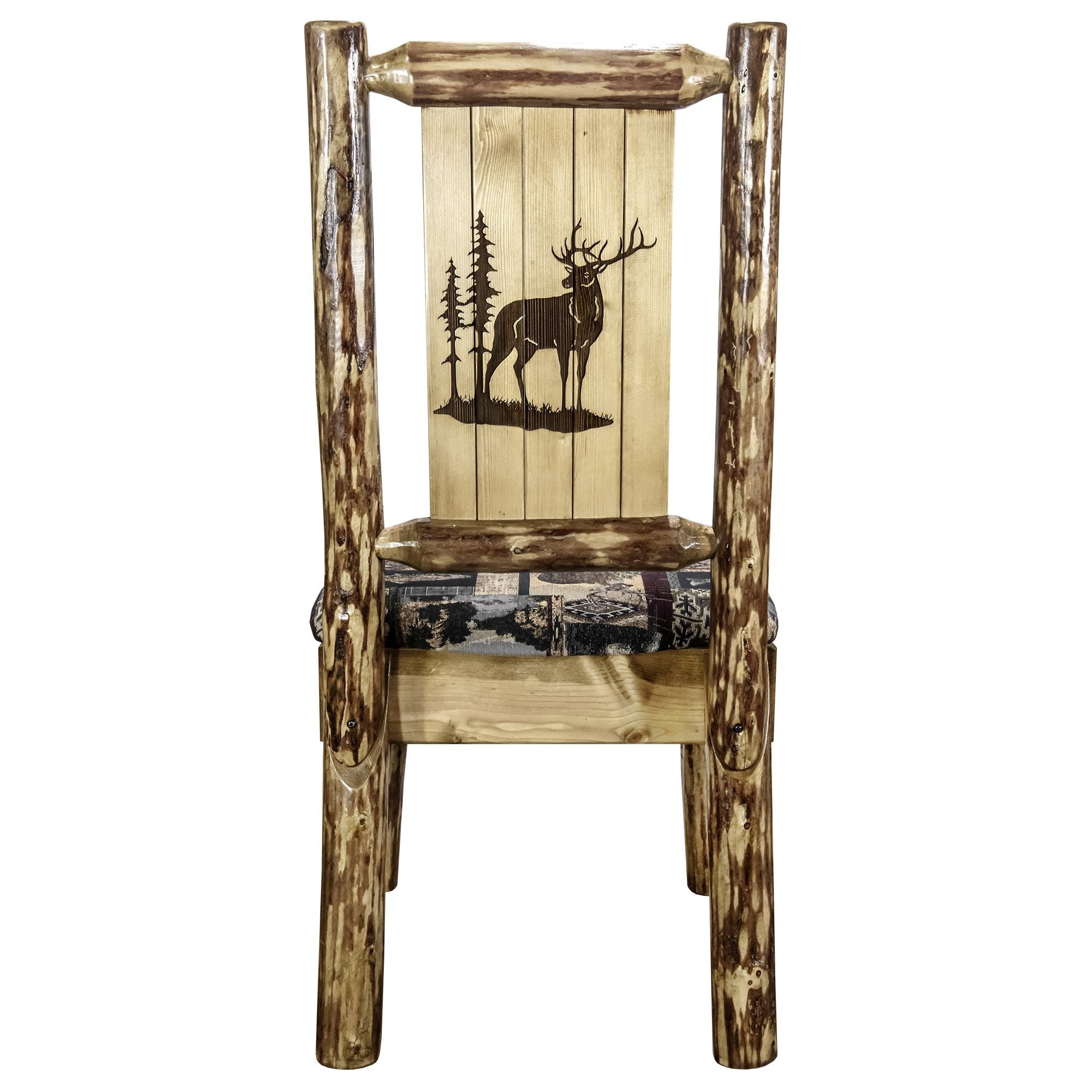 Glacier Country Collection Side Chair - Woodland Upholstery, W/ Laser Engraved Elk Design