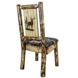 Glacier Country Collection Side Chair - Woodland Upholstery, W/ Laser Engraved Elk Design