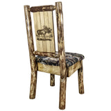 Glacier Country Collection Side Chair - Woodland Upholstery, W/ Laser Engraved Moose Design