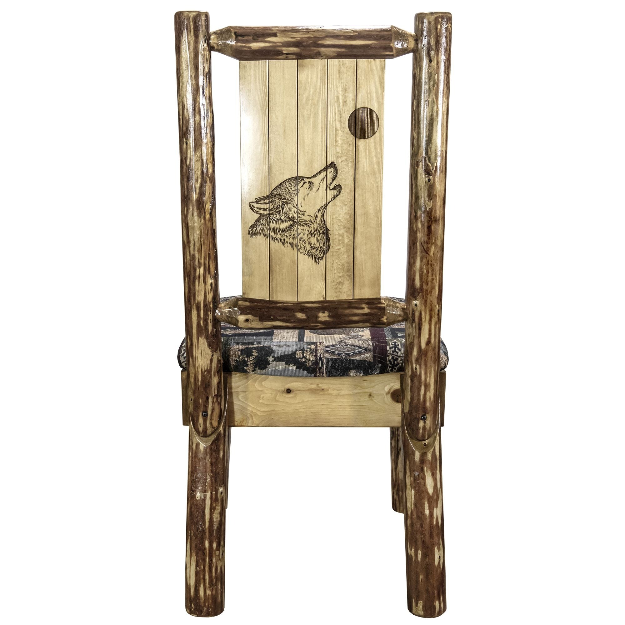 Glacier Country Collection Side Chair - Woodland Upholstery, W/ Laser Engraved Wolf Design