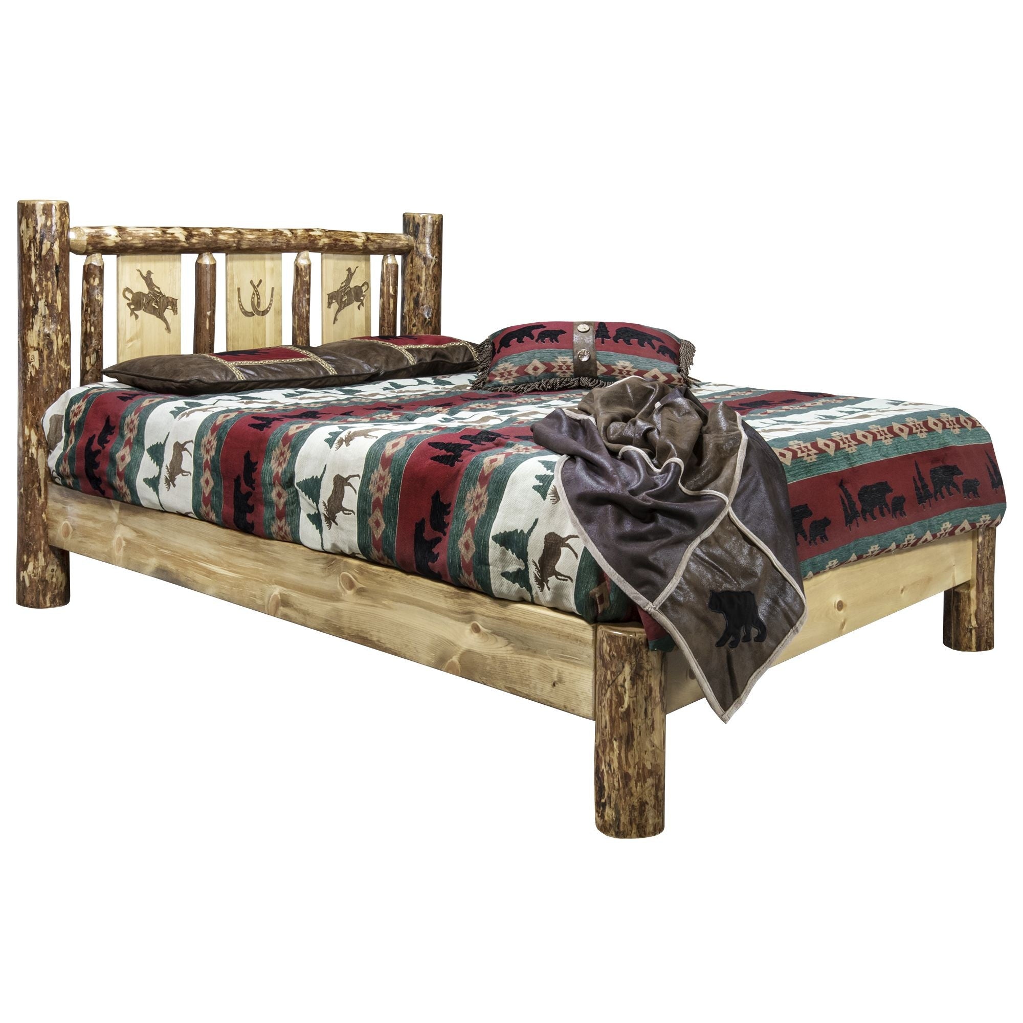 Glacier Country Collection California King Platform Bed W/ Laser Engraved Bronc Design