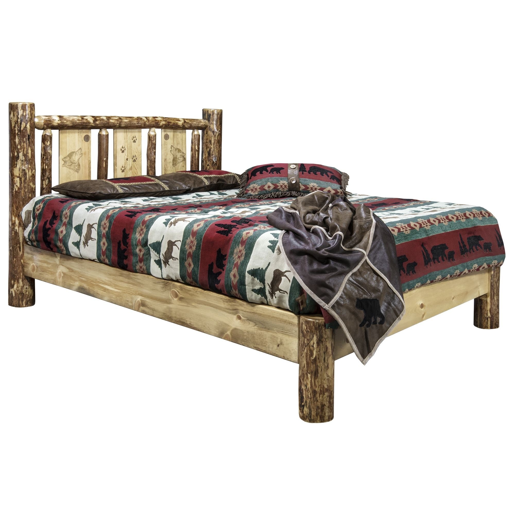 Glacier Country Collection California King Platform Bed W/ Laser Engraved Wolf Design