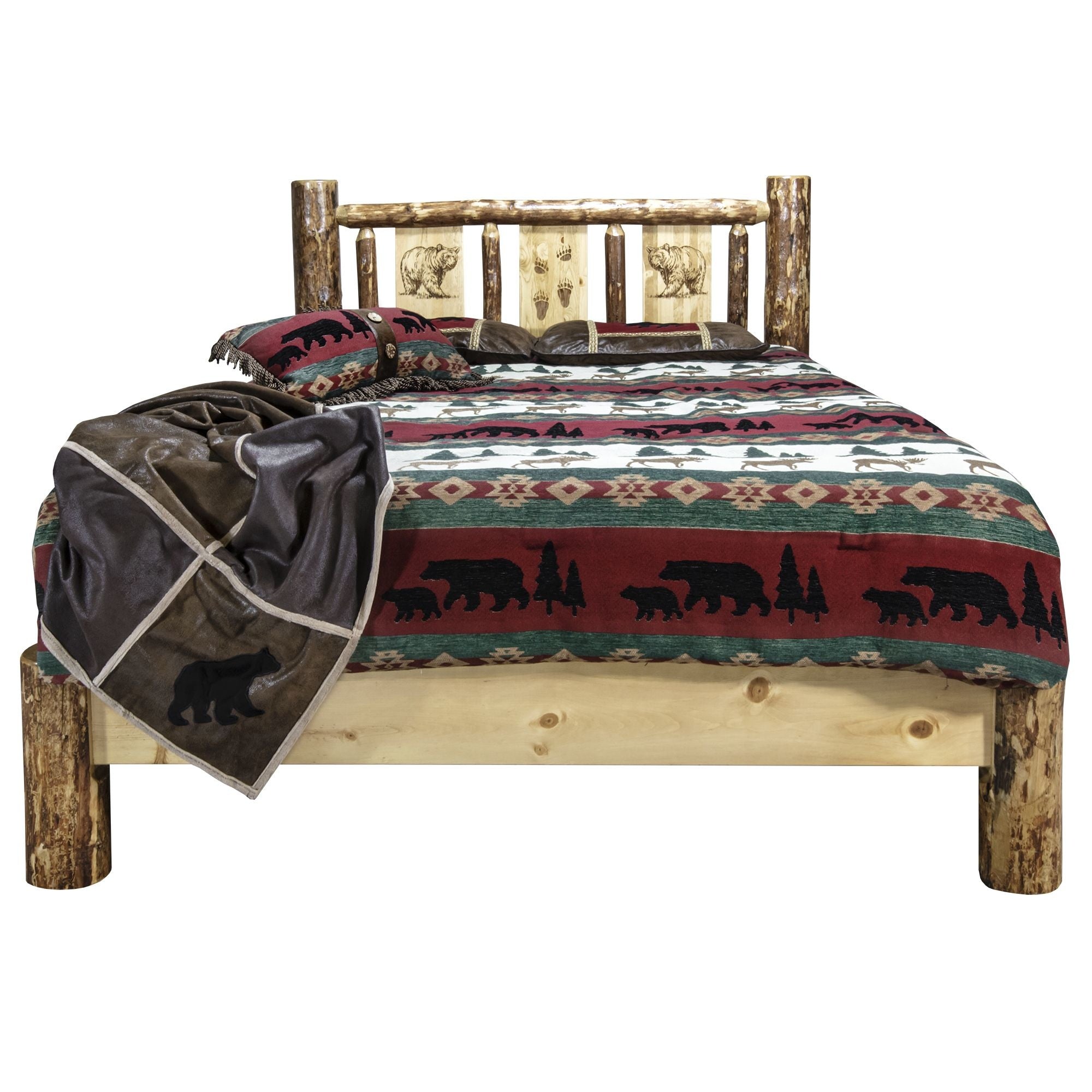 Glacier Country Collection Queen Platform Bed W/ Laser Engraved Bear Design