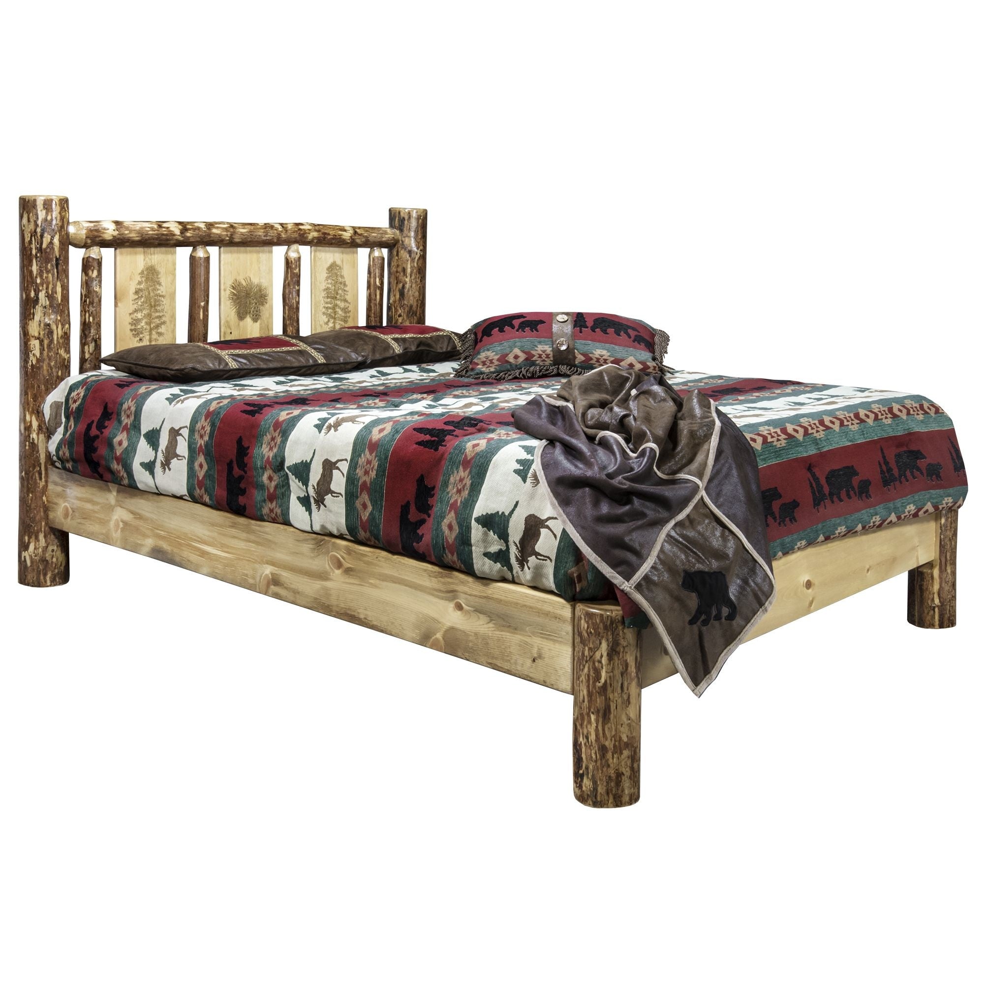 Glacier Country Collection Twin Platform Bed W/ Laser Engraved Pine Tree Design