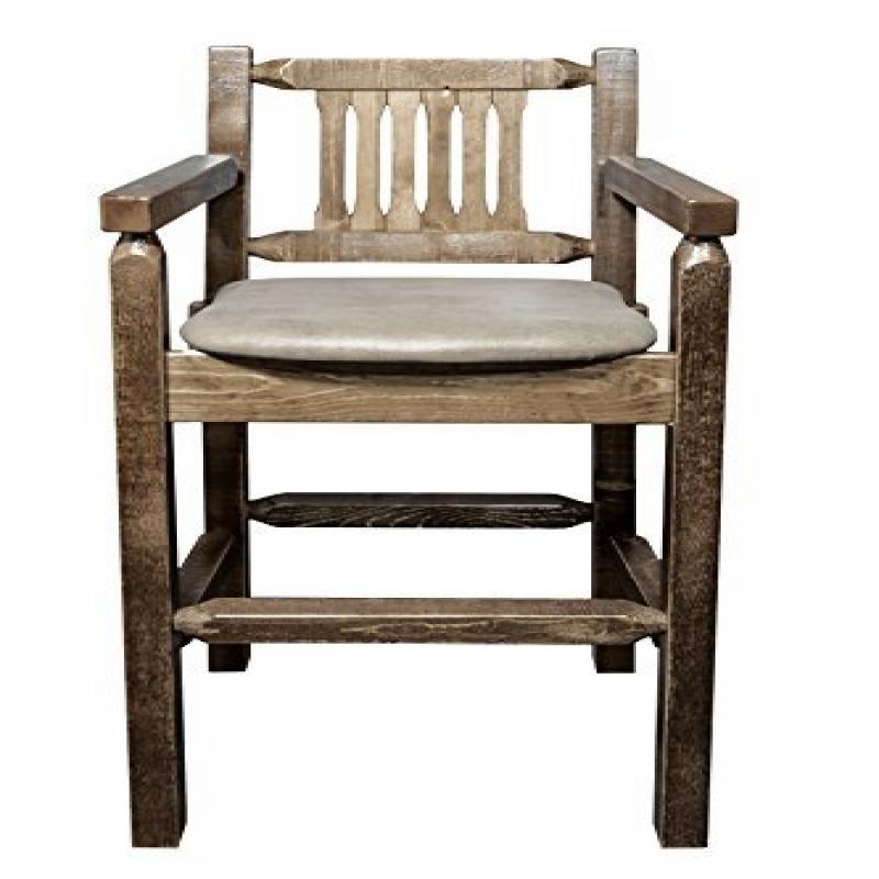 Homestead Collection Captain'S Barstool, Stain & Lacquer Finish W/ Upholstered Seat, Buckskin Pattern