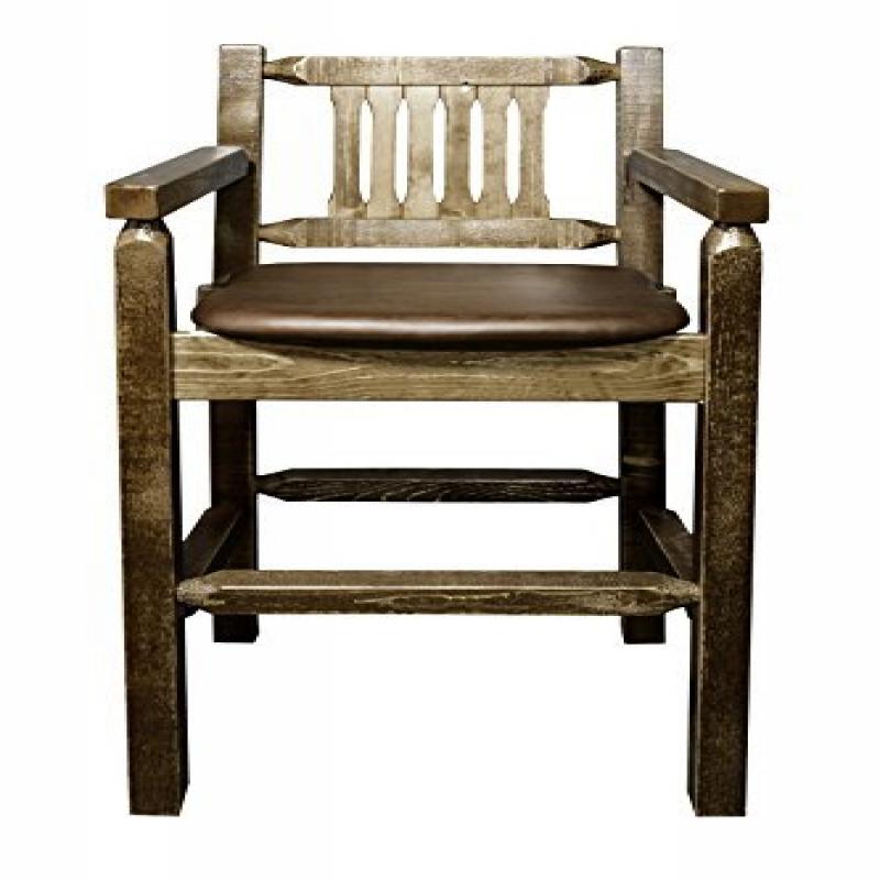 Homestead Collection Captain'S Barstool, Stain & Lacquer Finish W/ Upholstered Seat, Saddle Pattern