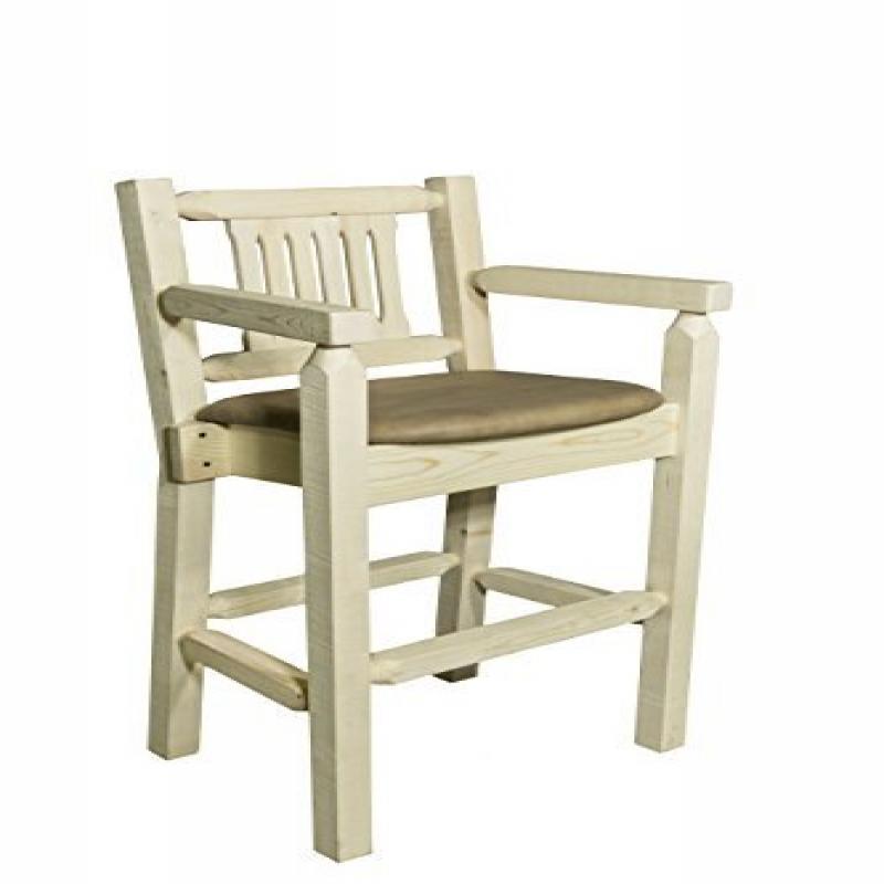 Homestead Collection Captain'S Barstool, Clear Lacquer Finish W/ Upholstered Seat, Buckskin Pattern
