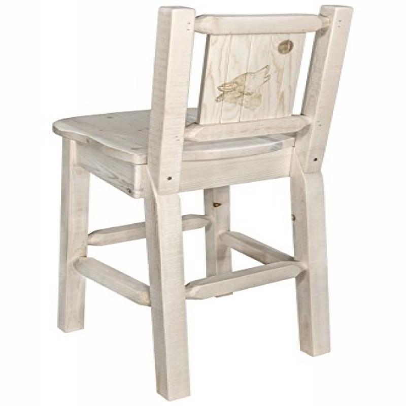Homestead Collection Counter Height Barstool W/ Back, W/ Laser Engraved Wolf Design, Ready To Finish