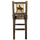 Homestead Collection Counter Height Barstool W/ Back - Woodland Upholstery, W/ Laser Engraved Bronc Design