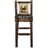 Homestead Collection Counter Height Barstool W/ Back - Woodland Upholstery, W/ Laser Engraved Elk Design