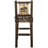 Homestead Collection Counter Height Barstool W/ Back - Woodland Upholstery, W/ Laser Engraved Moose Design