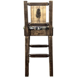 Homestead Collection Counter Height Barstool W/ Back - Woodland Upholstery, W/ Laser Engraved Pine Tree Design