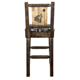 Homestead Collection Counter Height Barstool W/ Back - Woodland Upholstery, W/ Laser Engraved Wolf Design