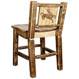 Homestead Collection Barstool W/ Back, W/ Laser Engraved Bronc Design, Stain & Lacquer Finish