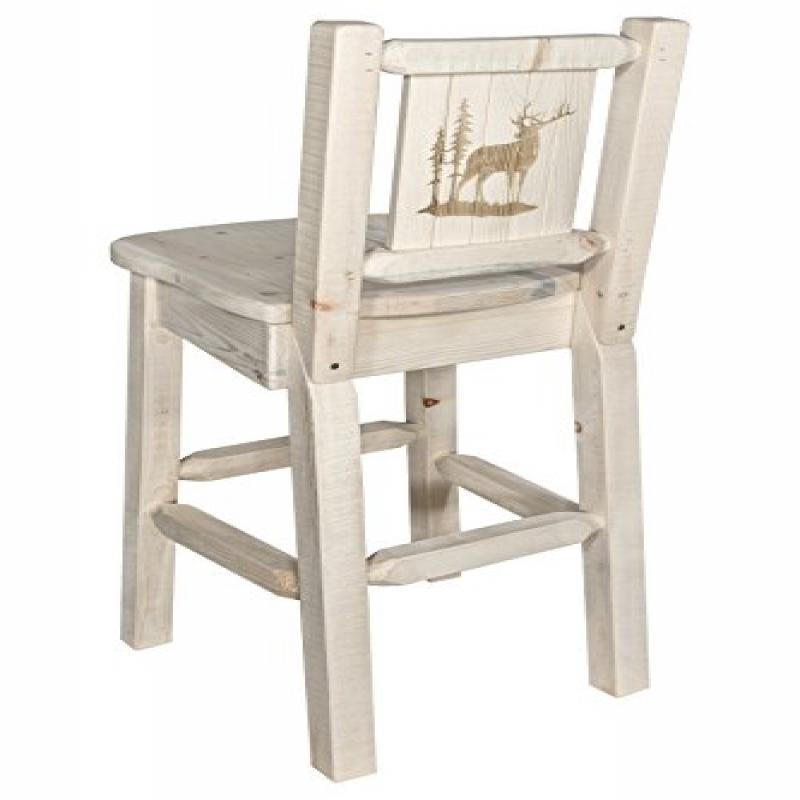 Homestead Collection Barstool W/ Back, W/ Laser Engraved Elk Design, Clear Lacquer Finish