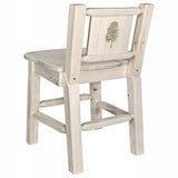 Homestead Collection Barstool W/ Back, W/ Laser Engraved Pine Tree Design, Clear Lacquer Finish
