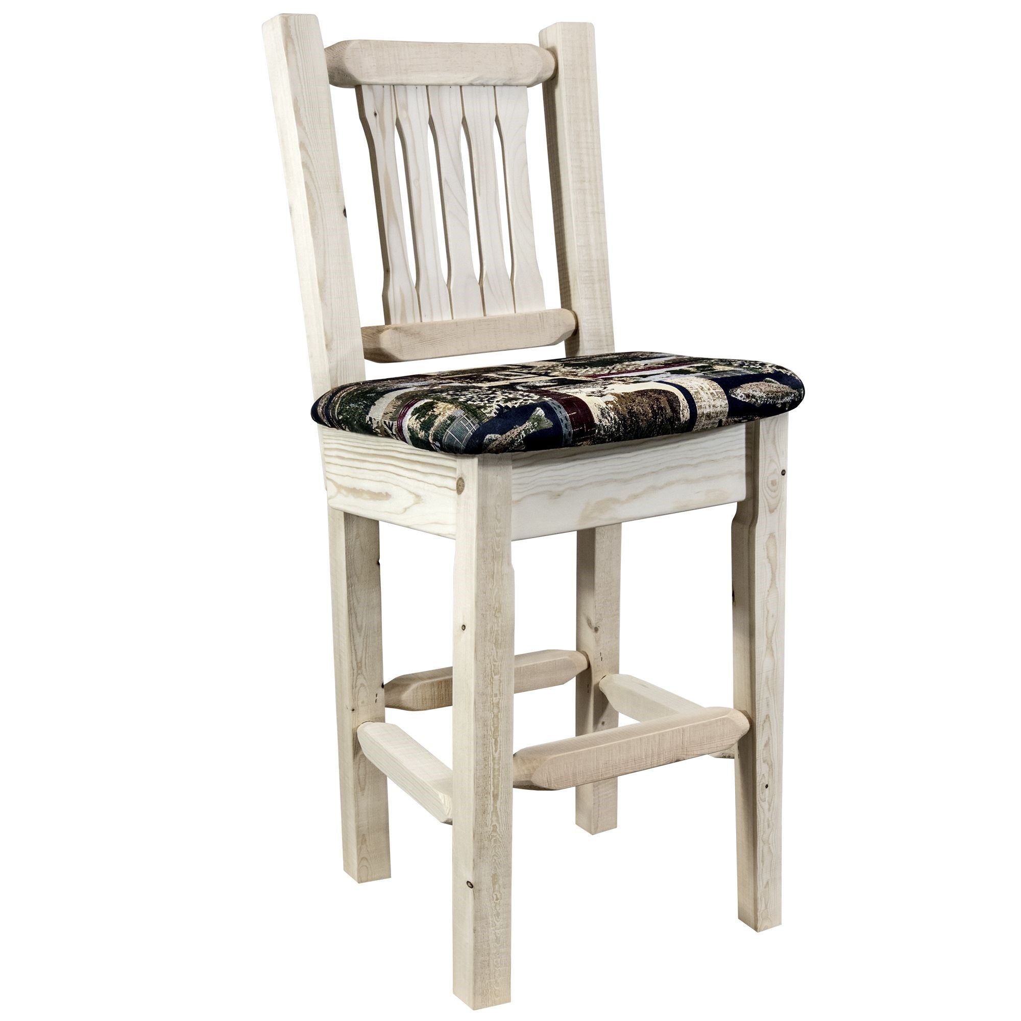 Homestead Collection Barstool W/ Back, Ready To Finish W/ Upholstered Seat, Woodland Pattern
