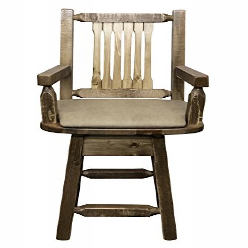 Homestead Collection Counter Height Swivel Captain'S Barstool - Buckskin Upholstery, Stain & Lacquer Finish