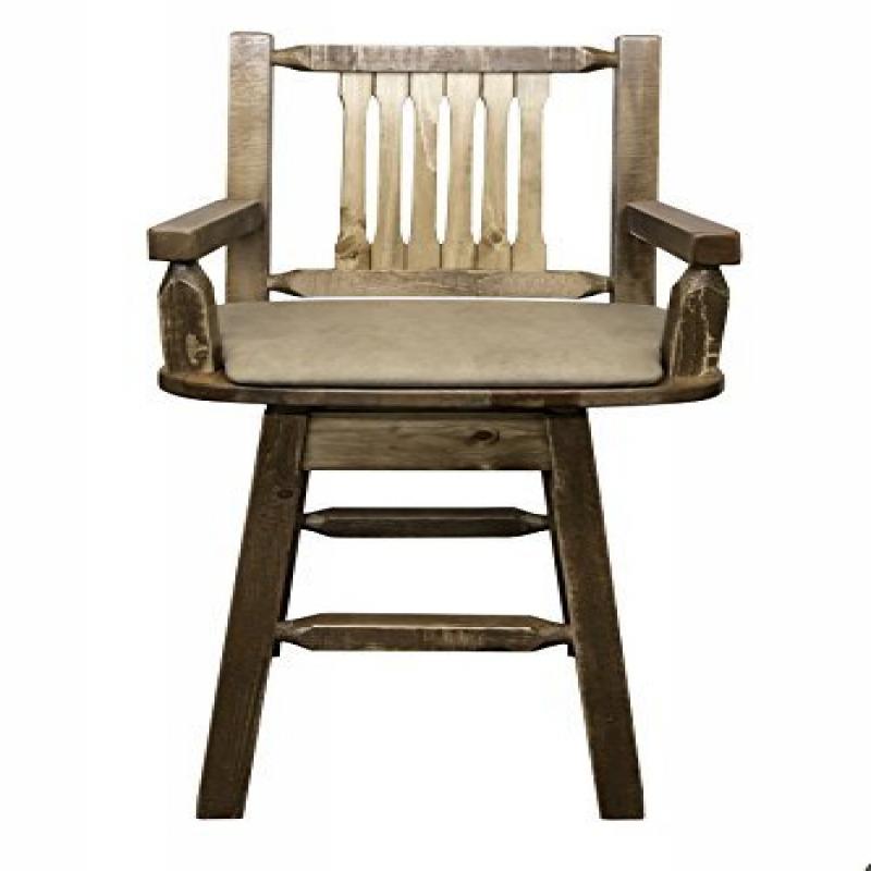 Homestead Collection Captain'S Barstool W/ Back & Swivel, Stain & Lacquer Finish W/ Upholstered Seat, Buckskin Pattern