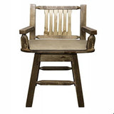 Homestead Collection Captain'S Barstool W/ Back & Swivel, Stain & Lacquer Finish W/ Upholstered Seat, Buckskin Pattern